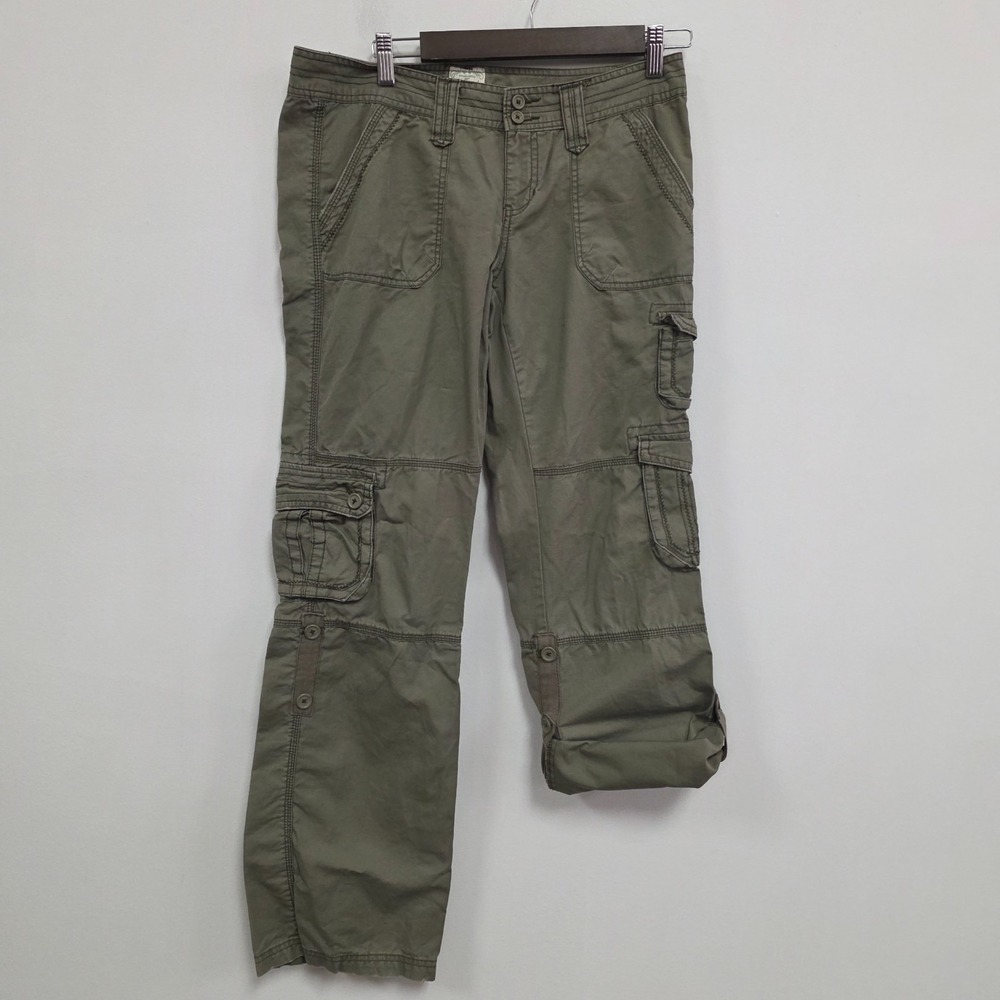 Aeropostale Womens Y2K Double Cargo Pants Size 7/8 Long Baggy Green Military